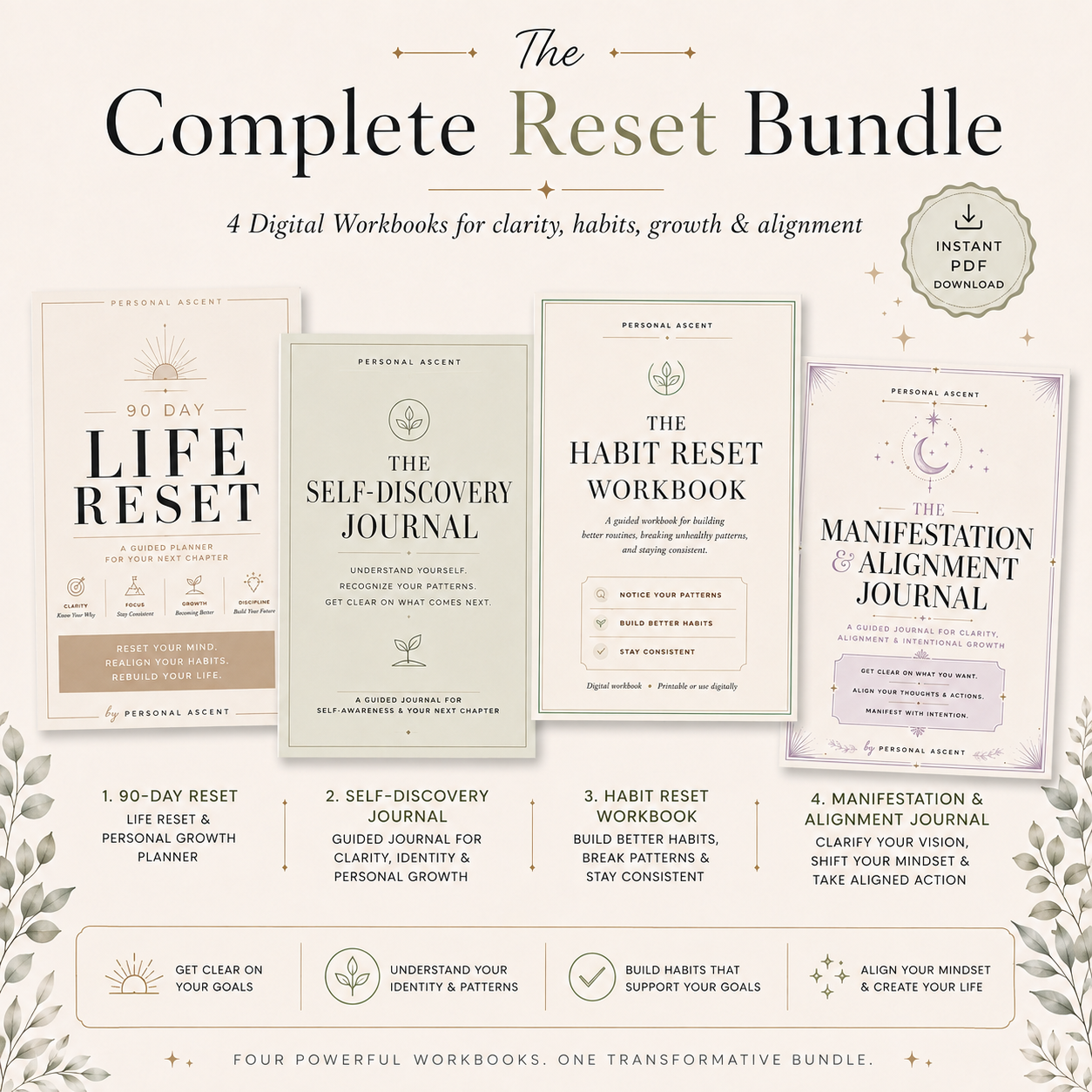 The Personal Ascent Complete Reset Bundle: 4 Digital Workbooks for Clarity, Habits, Growth & Alignment
