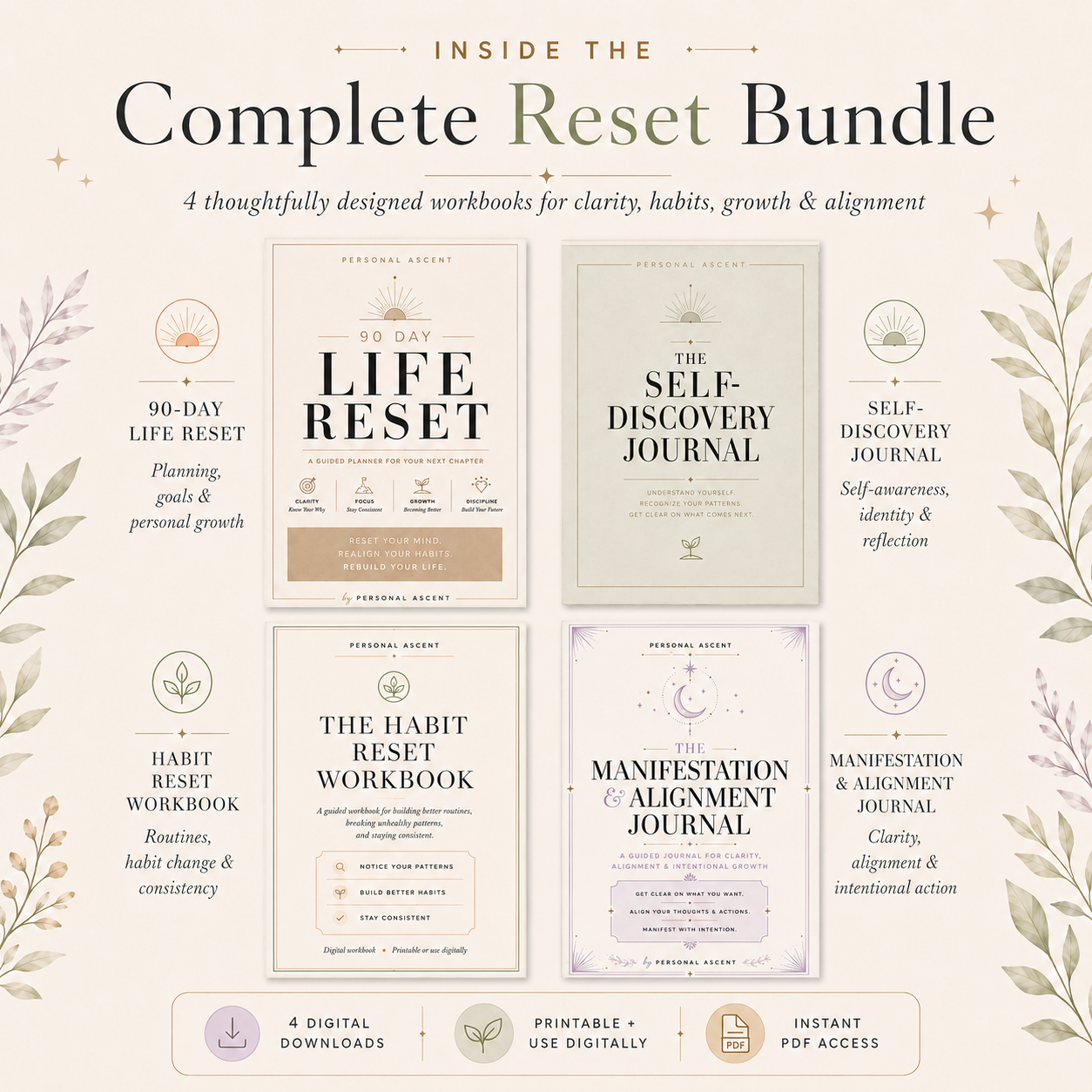 The Personal Ascent Complete Reset Bundle: 4 Digital Workbooks for Clarity, Habits, Growth & Alignment