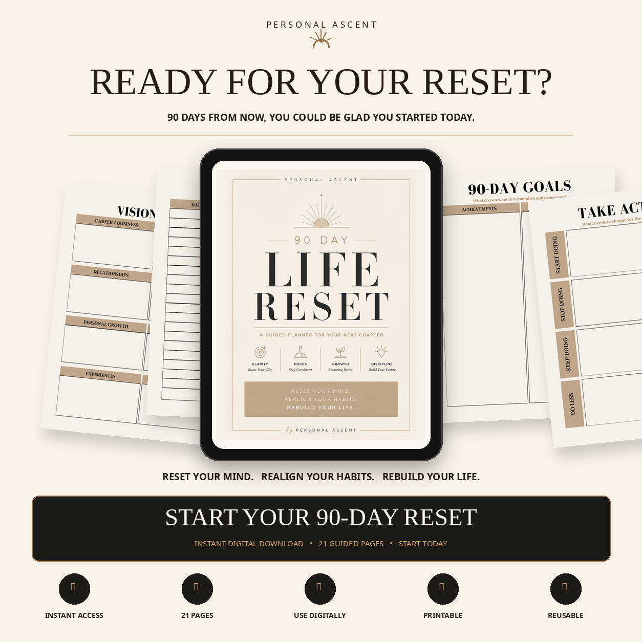 The 90-Day Reset: Life Reset & Personal Growth Planner