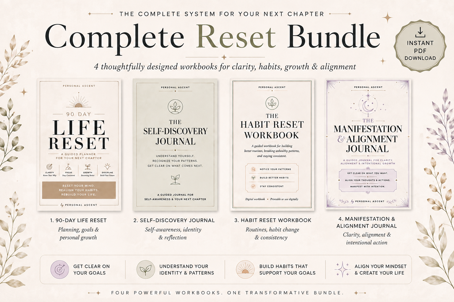 Personal Ascent Complete Reset Bundle with four digital workbooks